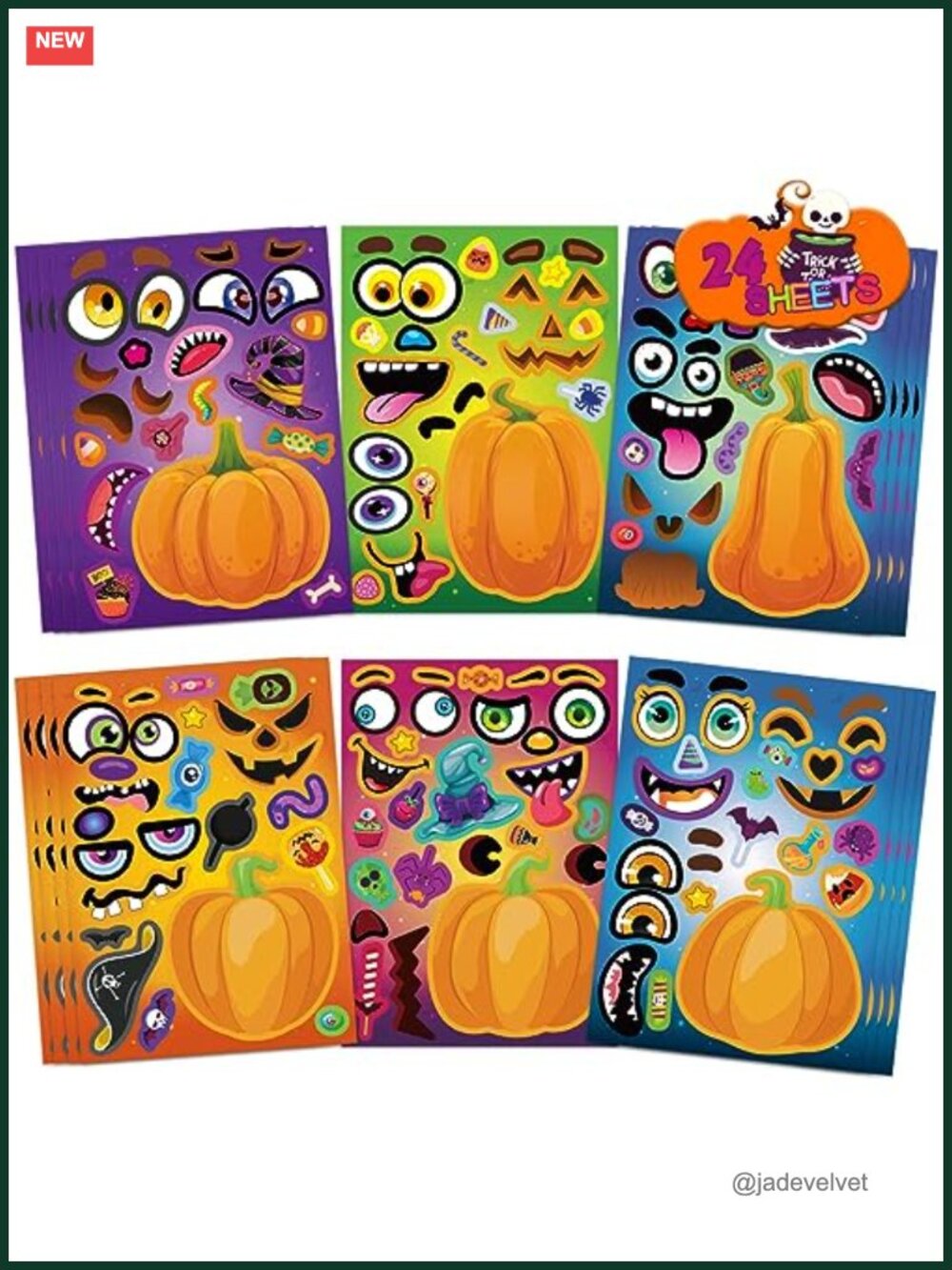 24 Halloween Pumpkin Face Stickers for Kids Waterproof Party Favors